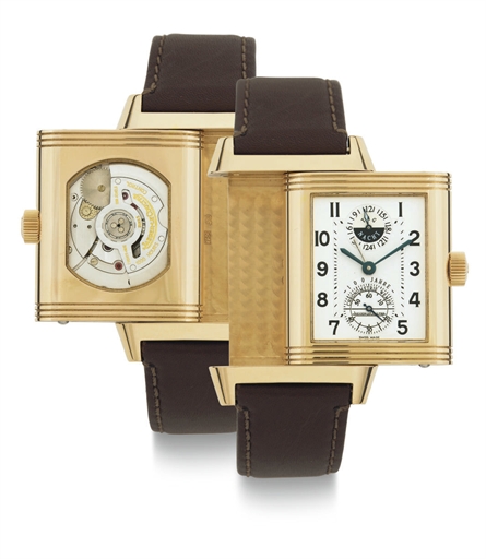 JAEGER-LECOULTRE. A LIMITED EDITION 18K PINK GOLD AUTOMATIC DUAL TIME REVERSIBLE WRISTWATCH WITH NIGHT AND DAY INDICATION