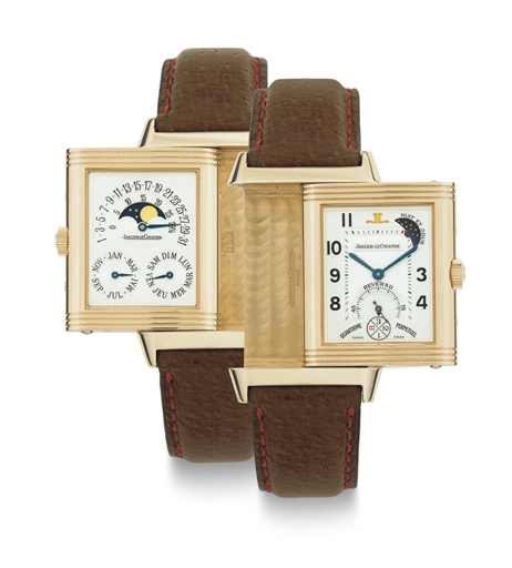 JAEGER-LECOULTRE. A FINE LIMITED EDITION 18K PINK GOLD REVERSIBLE DOUBLE DIALLED PERPETUAL CALENDAR WRISTWATCH WITH NIGHT AND DAY INDICATION AND MOON PHASES