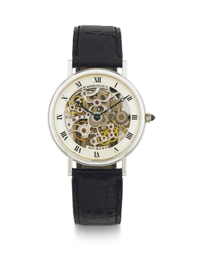 BREGUET. A FINE AND SLIM 18K WHITE GOLD SKELETONIZED WRISTWATCH