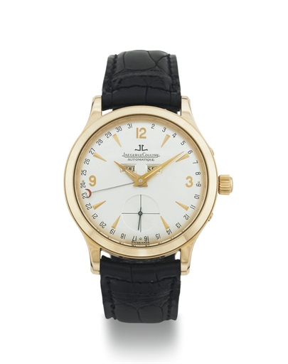 JAEGER-LECOULTRE. AN 18K PINK GOLD AUTOMATIC TRIPLE CALENDAR WRISTWATCH