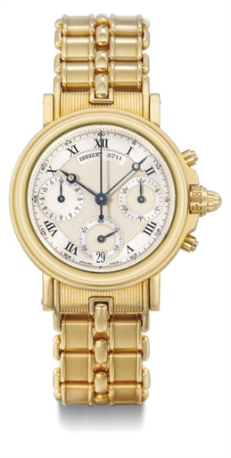 Breguet. An 18K gold automatic chronograph wristwatch with date and bracelet