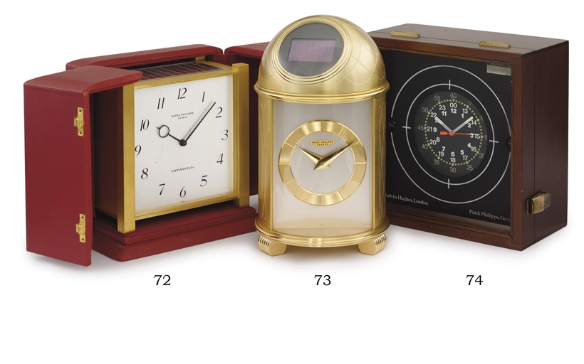 Patek Philippe. An attractive and possibly unique gilt brass solar-powered table clock