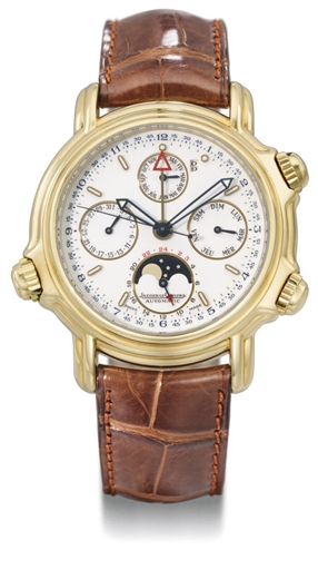 Jaeger-LeCoultre. An 18K gold automatic perpetual calendar wristwatch with sweep centre seconds, moon phases and alarm