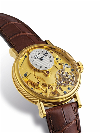 BREGUET, TRADITION.YELLOW GOLD MANUALLY-WOUND WRISTWATCH WITH DUAL POWER RESERVE INDICATION