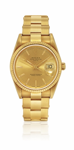 ROLEX, DATE, REF. 15238.YELLOW GOLD AUTOMATIC BRACELET WATCH WITH DATE DISPLAY