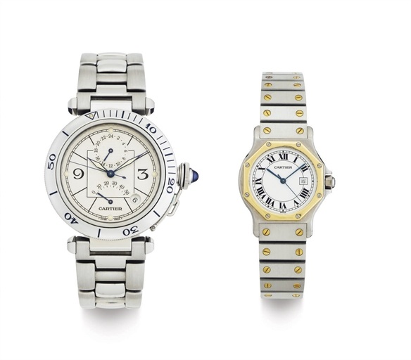 CARTIER. A LOT OF TWO AUTOMATIC WRISTWATCHES