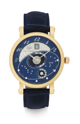 MARTIN BRAUN. A FINE 18K PINK GOLD AUTOMATIC ASTRONOMICAL WRISTWATCH WITH DATE AND ZODIAC