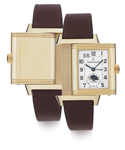 JAEGER-LECOULTRE. AN 18K PINK GOLD AUTOMATIC REVERSIBLE DUAL TIME WRISTWATCH WITH DATE AND NIGHT AND DAY INDICATION
