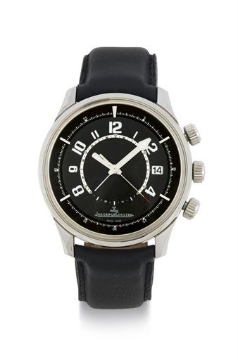 JAEGER-LECOULTRE. A LIMITED EDITION STAINLESS STEEL AUTOMATIC WRISTWATCH WITH ALARM AND DATE