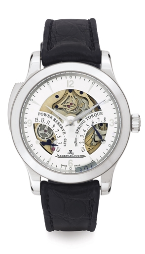 JAEGER-LECOULTRE. A FINE AND RARE OVERSIZED LIMITED EDITION PLATINUM MINUTE REPEATING WRISTWATCH WITH 15-DAY POWER RESERVE AND SPRING TORQUE INDICATION