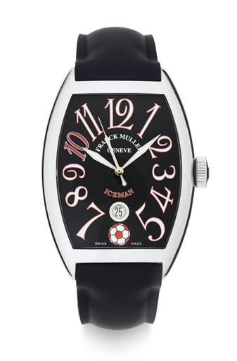 FRANCK MULLER. A LIMITED EDITION STAINLESS STEEL AUTOMATIC WRISTWATCH WITH DATE, MADE TO HONOR DENNIS BERGKAMP