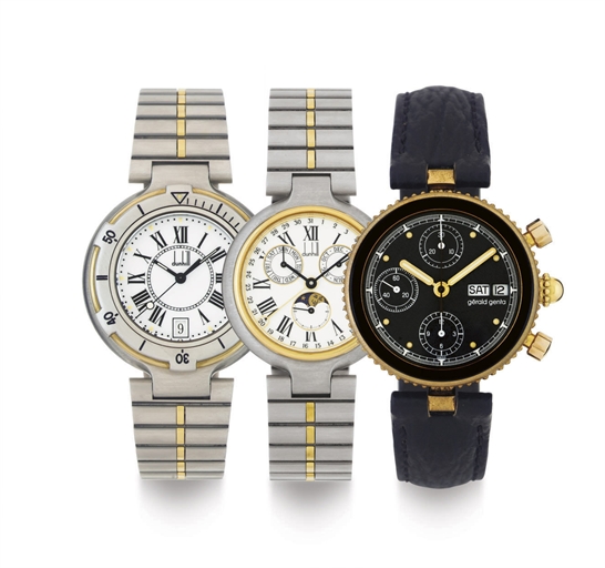 GERALD GENTA AND DUNHILL. A LOT OF THREE WRISTWATCHES