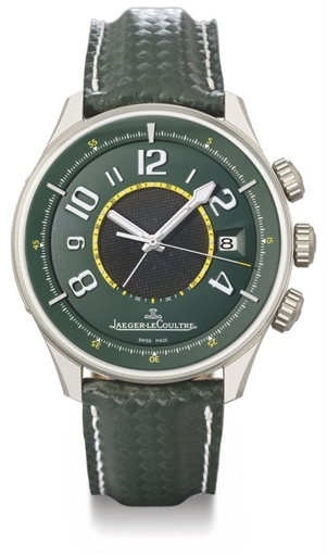 Jaeger-LeCoultre. A rare titanium limited edition wristwatch with sweep centre seconds, date, alarm and green dial