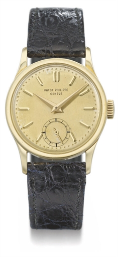 Patek Philippe. A rare 18K gold wristwatch with champagne dial