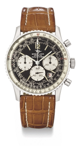 Breitling. A large stainless steel pilot's chronograph wristwatch with black dial and date