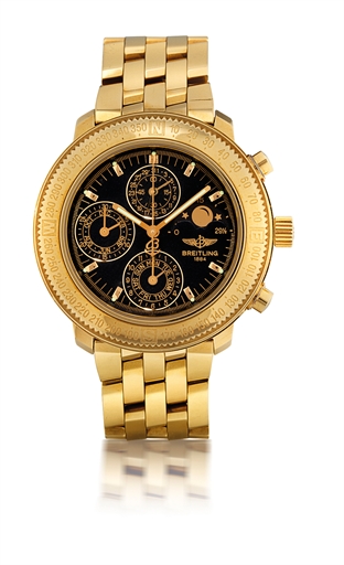 BREITLING, ASTROMAT.YELLOW GOLD AUTOMATIC PERPETUAL CALENDAR CHRONOGRAPH BRACELET WATCH WITH MOON PHASE DISPLAY