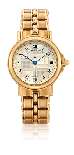 BREGUET, HORLOGER DE LA MARINE.YELLOW GOLD AUTOMATIC BRACELET WATCH WITH DATE DISPLAY