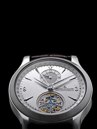 JAEGER-LECOULTRE, MASTER CONTROL - MASTER TOURBILLON.STAINLESS STEEL AUTOMATIC TWO TIME ZONE TOURBILLON WRISTWATCH WITH DATE DISPLAY