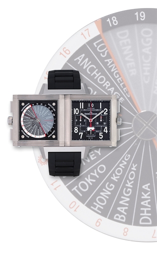 JAEGER-LECOULTRE, REVERSO SQUADRA WORLD CHRONOGRAPH.TITANIUM AUTOMATIC WORLD TIME CHRONOGRAPH BRACELET WATCH WITH DATE AND DAY/NIGHT INDICATION, LIMITED EDITION OF 1500