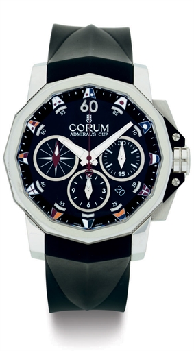 CORUM. A STAINLESS STEEL AUTOMATIC CHRONOGRAPH WRISTWATCH WITH DATE