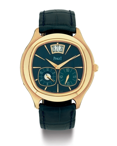 PIAGET. A LIMITED EDITION 18K PINK GOLD AUTOMATIC DUAL TIME WRISTWATCH WITH DATE