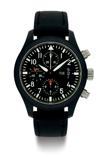 IWC. A LIMITED EDITION CERAMIC AND TITANIUM AUTOMATIC CHRONOGRAPH WRISTWATCH WITH DAY AND DATE