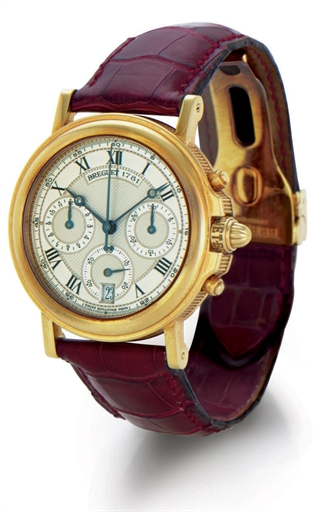 BREGUET. AN 18K GOLD AUTOMATIC CHRONOGRAPH WRISTWATCH WITH DATE