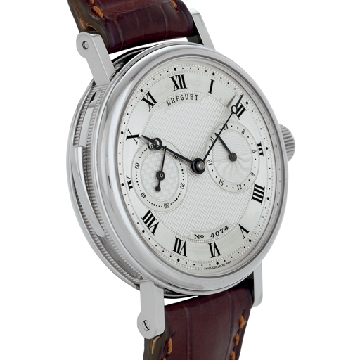 BREGUET. A FINE 18K WHITE GOLD MINUTE REPEATING WRISTWATCH WITH 24 HOURS INDICATION