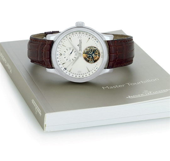 JAEGER-LECOULTRE. A STAINLESS STEEL AUTOMATIC TOURBILLON WRISTWATCH WITH DATE