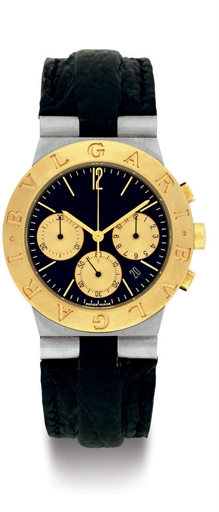 BULGARI. AN STAINLESS STEEL AND 18K GOLD CHRONOGRAPH WRISTWATCH WITH DATE