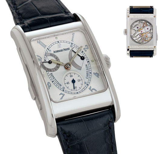 AUDEMARS PIGUET. A FINE AND RARE LIMITED EDITION PLATINUM MINUTE REPEATING CARILLON WRISTWATCH WITH POWER RESERVE AND REPEATING INDICATOR