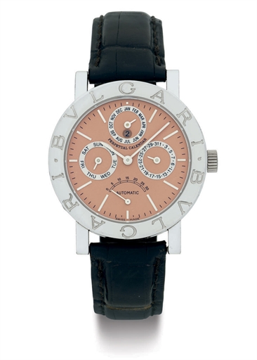 BULGARI. A RARE LIMIMTED EDITION PLATINUM AUTOMATIC PERPETUAL CALENDAR WRISTWATCH WITH POWER RESERVE