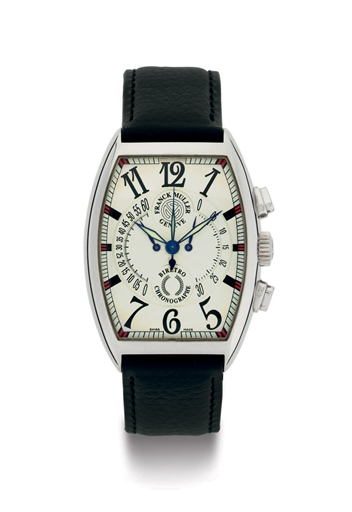 FRANCK MULLER. AN 18K GOLD AUTOMATIC CHRONOGRAPH WRISTWATCH WITH BIRETROGRADE DISPLAYS