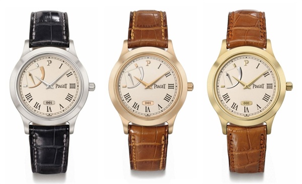 Piaget. A lot of one platinum, one 18K pink gold and one 18K yellow gold limited edition wristwatches with power reserve