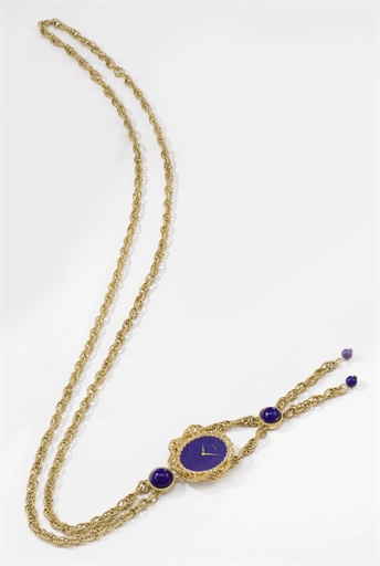 Piaget. A lady's unusual and rare 18K gold and lapis lazuli-set necklace watch
