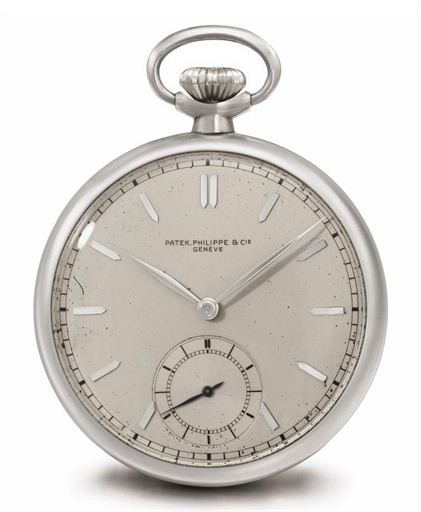 Patek Philippe. A large stainless steel openface keyless lever watch
