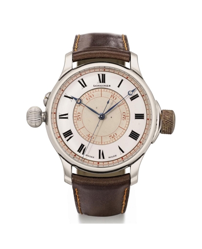 Longines. A fine and rare oversized pre-series silver hinged pilot's wristwatch with sweep centre seconds and Weems second setting system
