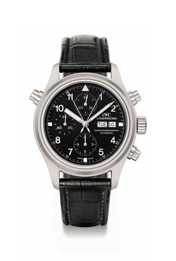 IWC. A stainless steel automatic split seconds pilot's chronograph wristwatch with day and date