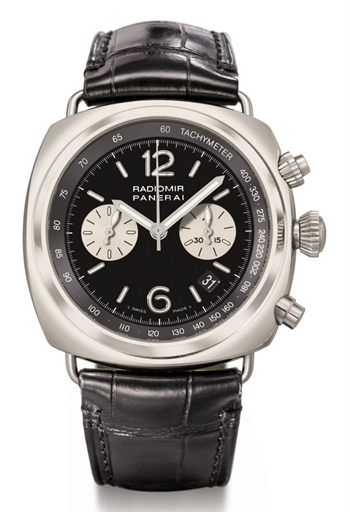 Panerai. A fine stainless steel limited edition cushion-shaped chronograph wristwatch with date