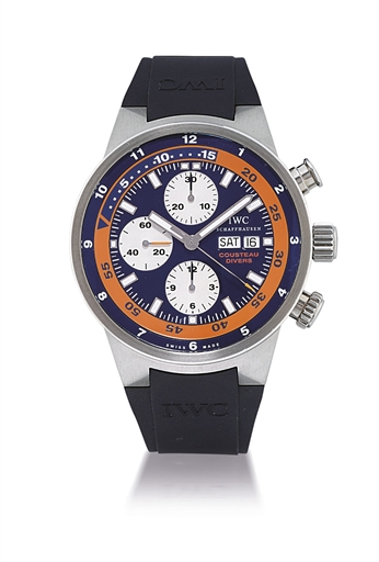 IWC, AQUATIMER CHRONO COUSTEAU DIVER.STAINLESS STEEL AUTOMATIC CHRONOGRAPH WRISTWATCH WITH DATE DISPLAY, LIMITED EDITION OF 2500
