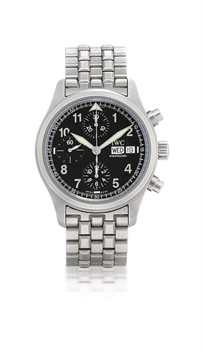 IWC, DER FLIEGER CHRONOGRAPH.STAINLESS STEEL AUTOMATIC CHRONOGRAPH WRISTWATCH WITH DAY, DATE AND BRACELET