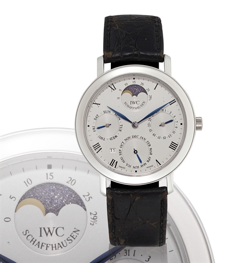 IWC, PORTOFINO.PLATINUM MANUALLY-WOUND PERPETUAL CALENDAR WRISTWATCH WITH MOON PHASES