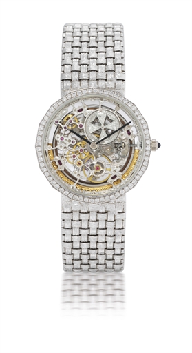VACHERON CONSTANTIN.WHITE GOLD AND DIAMOND-SET AUTOMATIC SKELETONISED BRACELET WATCH