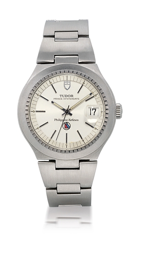 TUDOR, PRINCE OYSTERDATE.STAINLESS STEEL AUTOMATIC BRACELET WATCH WITH DATE DISPLAY, MADE FOR THE PHILIPPINE AIRLINES