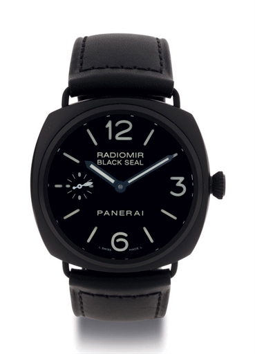PANERAI. A FINE OVERSIZED BLACK CERAMIC CUSHION DIVER'S WRISTWATCH WITH ECCENTRIC SECONDS