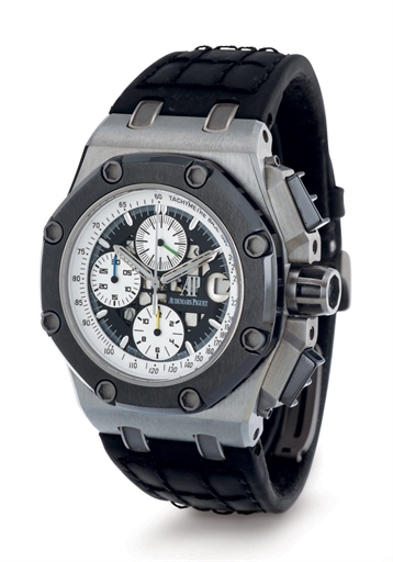 AUDEMARS PIGUET. A LIMITED EDITION TITANIUM AND CERAMIC AUTOMATIC CHRONOGRAPH WRISTWATCH WITH DATE
