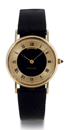 BREGUET. AN 18K GOLD WRISTWATCH WITH BLACK DIAL