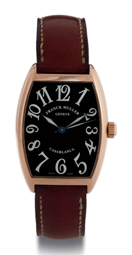 FRANCK MULLER. AN 18K PINK GOLD TONNEAU AUTOMATIC WRISTWATCH WITH CENTER SECONDS