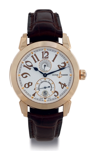 ULYSSE NARDIN. AN 18K PINK GOLD AUTOMATIC CHRONOMETER WRISTWATCH WITH DATE AND POWER RESERVE