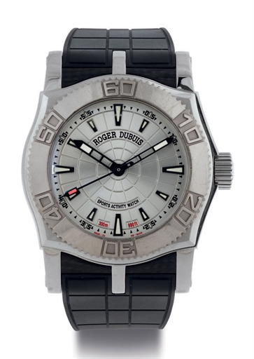 ROGER DUBUIS. AN OVERSIZED LIMITED EDITION STAINLESS STEEL SQUARE AUTOMATIC WRISTWATCH WITH CENTER SECONDS